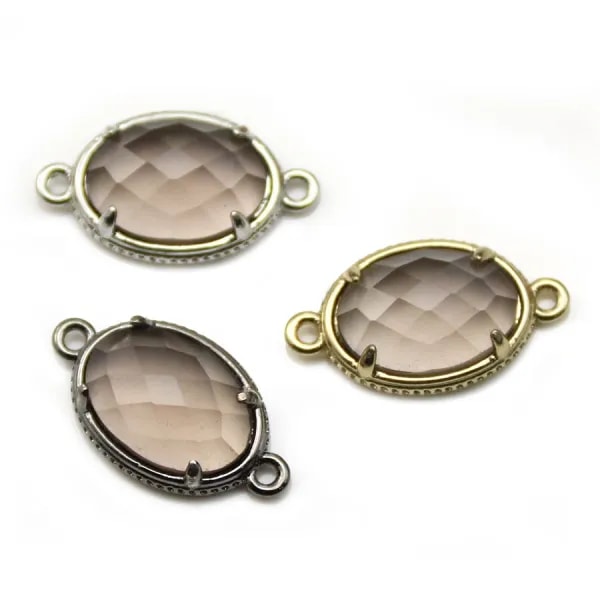 Intercalaire en quartz fumé ovale facetté sertie en métal doré 20x30mm x 1pc