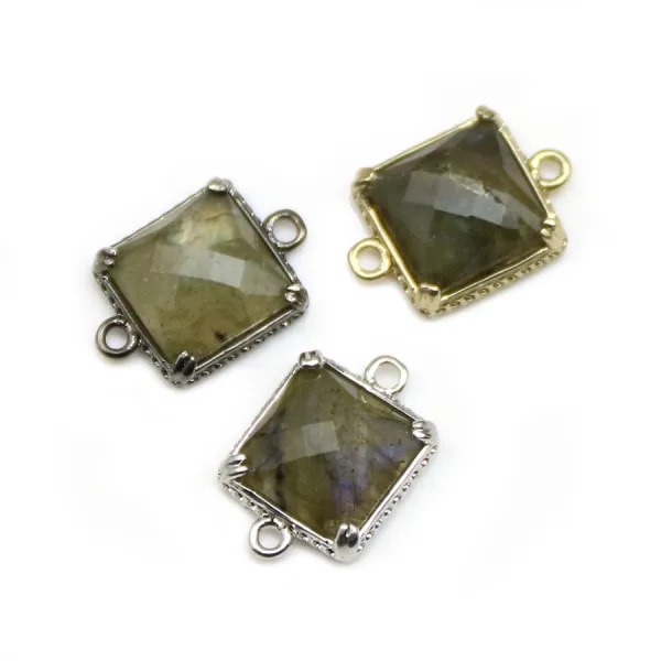 Intercalaire en labradorite sertie en métal, de forme carré, 9mm x 1pc