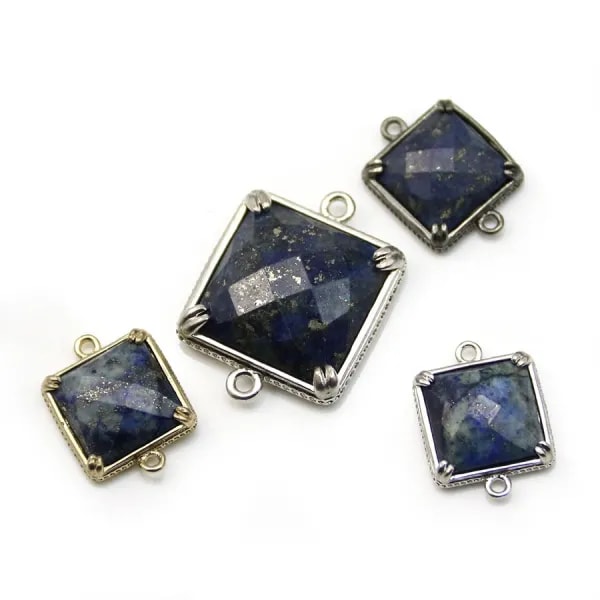 Lapis lazuli interlayer set in metal, in shape of a square x 1pc