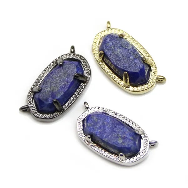 Lapis lazuli rough interlayer set in metal, in oval shape, 9.5x16.5mm x 1pc