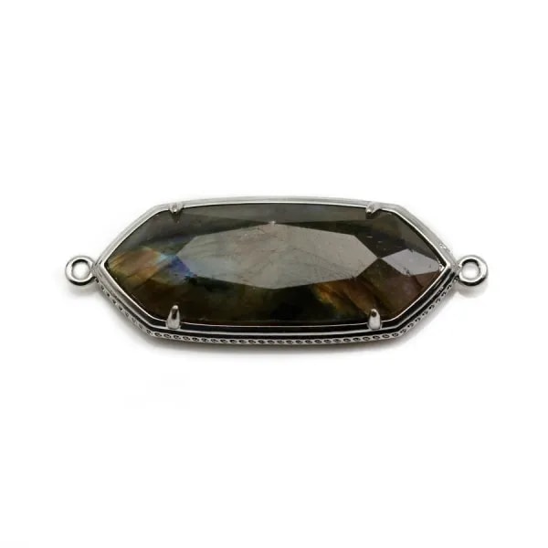 Calcédoine rhombe sertie en argent 925 doré à l'or fin  avec zirconium 15mm x 1pc