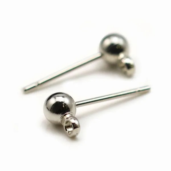 Clous d'oreilles avec finition boule, en métal rhodié 4mm x 20pcs