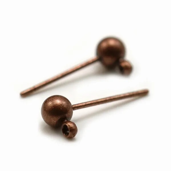 Ear studs with ball finish, gold metal, 4mm x 20pcs