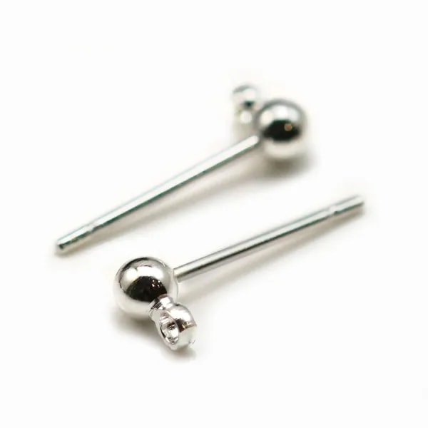 Clous d'oreilles avec boule, en métal argenté, 3mm x 20pcs