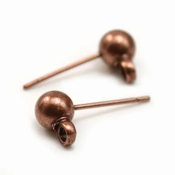 Clous d'oreilles avec finition boule, en métal cuivre, 5mm x 20pcs