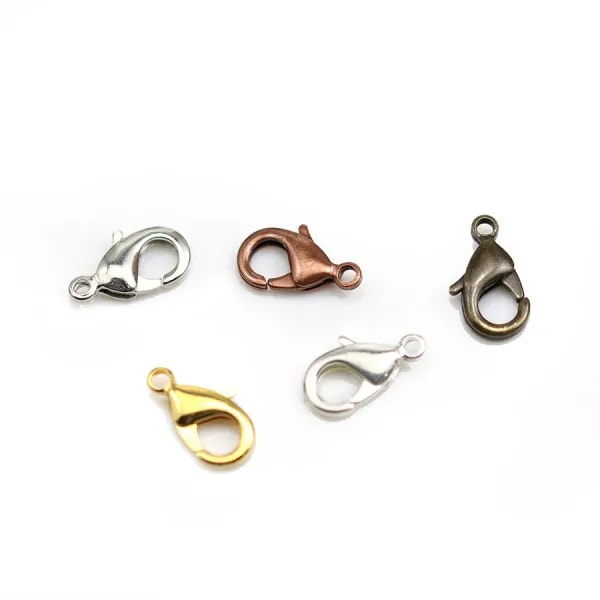 Fermoir mousqueton en métal , de couleur argenté, 6x12mm x 10pcs