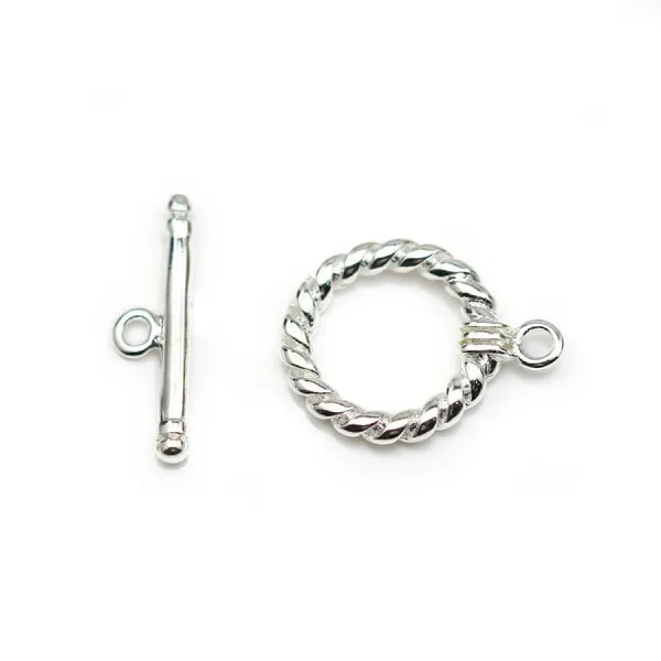 Fermoir "OxT" en métal torsadé, de couleur argenté, 14mm x 2pcs