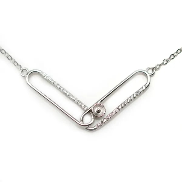 Chaîne en argent 925 rhodié  maille ovale & zirconium pour perle semi percé x 45cm