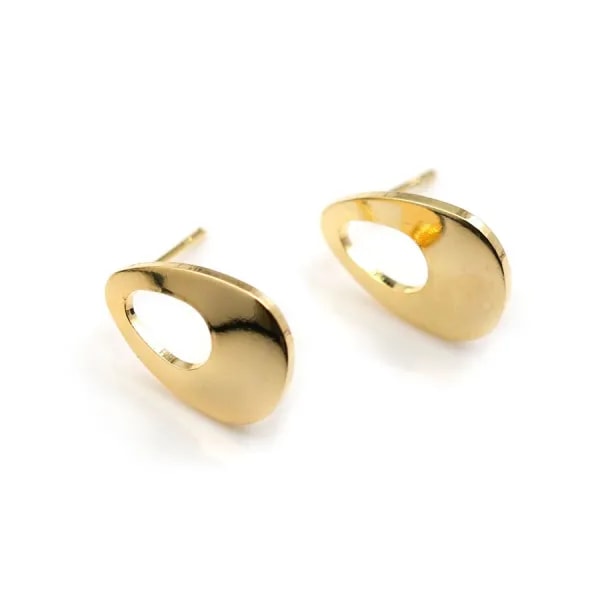 Ear studs in the shape of a drop, plated with "flash" gold on brass 12x16.5mm x 4pcs