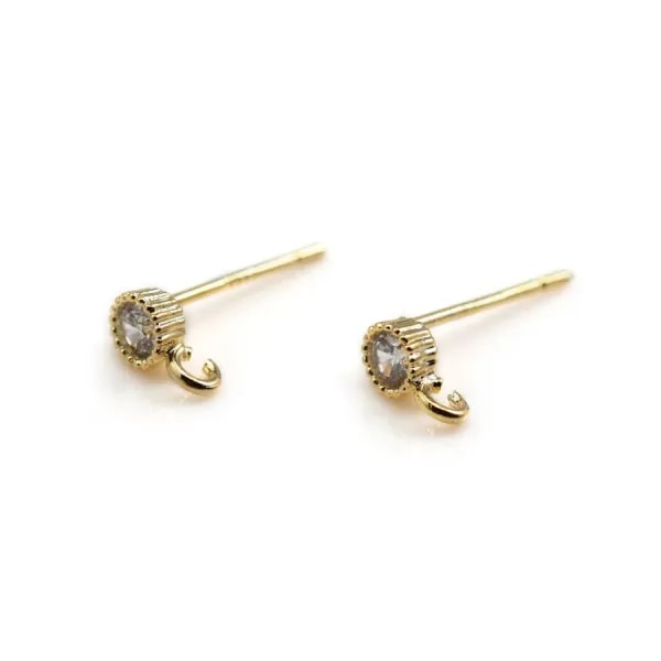 Clous d'oreille ronde plaqué par "flash" or sur laiton 4mm x 2pcs