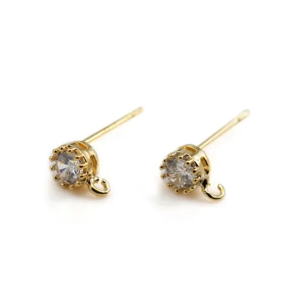Clous d'oreille ronde plaqué par "flash" or sur laiton 5mm x 2pcs