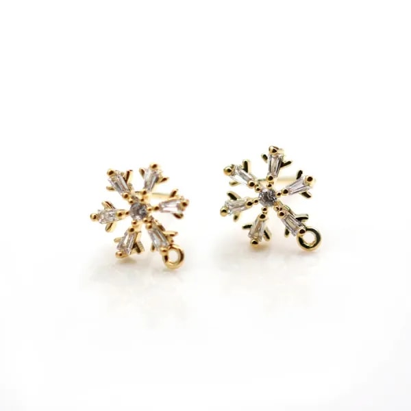 Ear studs in the shape of a snowflake 9.5mm by "flash" Gold on brass x 2pcs
