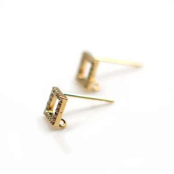Clous d'oreille losange & zirconium plaqué par "flash" or sur laiton 8.5mm x 2pcs