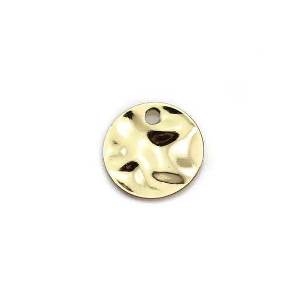 Breloque ronde plat martelé plaquée par flash or sur laiton, 10mm x 12pcs