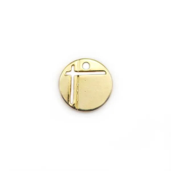 Breloque ronde, plaquée par " flash" or sur laiton 10mm x 4pcs