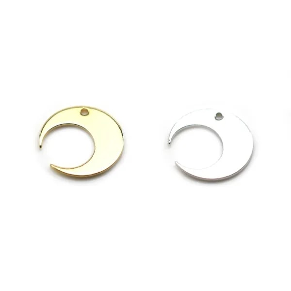 Breloque en forme de lune, plaqué par "flash" or sur laiton 14mm x 4pcs