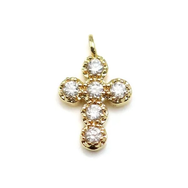 Croix avec zirconium plaquée or blanc sur laiton 6x10mm x 2pcs
