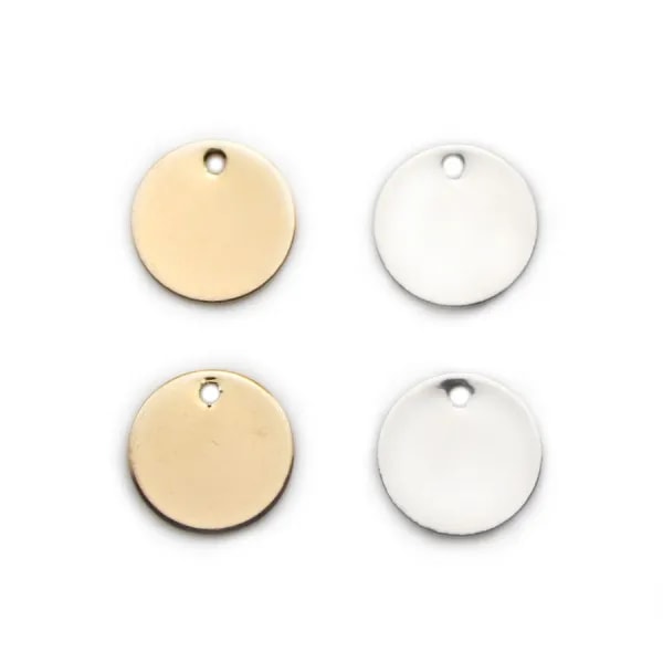 Breloque à graver, de forme ronde, plaquée par "flash" or sur laiton 16mm x 4pcs