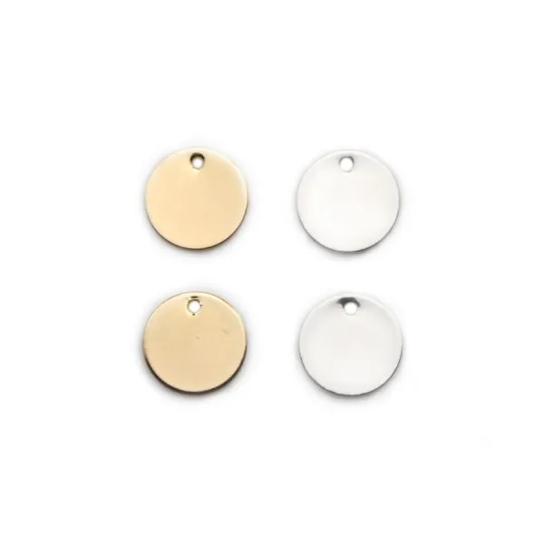 Breloque de forme ronde, plaquée par " flash" or sur laiton 14mm x 4pcs