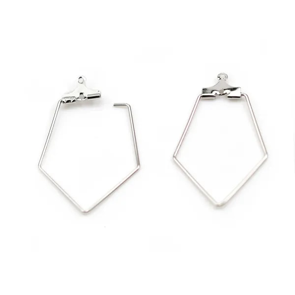 Breloque en forme de losange, plaqué par "flash" or blanc sur laiton x 4pcs