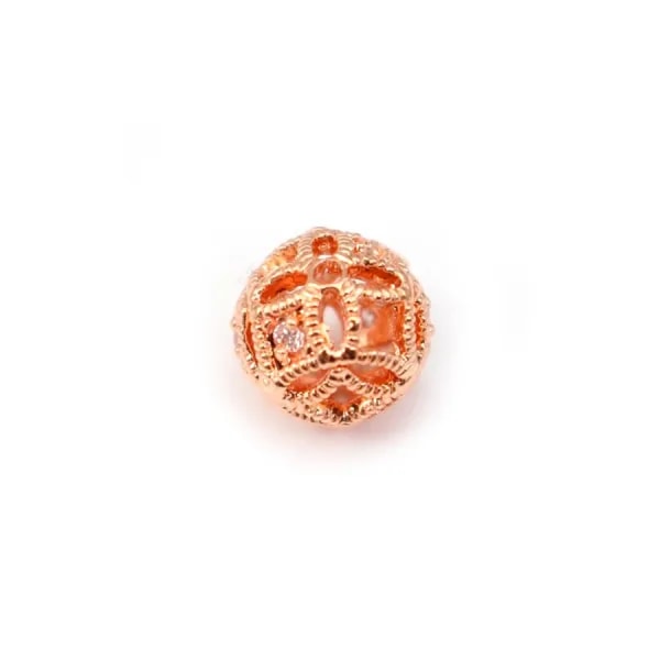 Intercalaire main avec oxydes de zirconium, plaqué par "flash" or rose sur laiton 10x16mm x 1pc