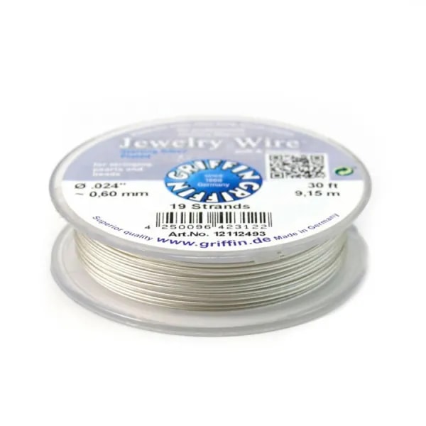 Stringing wire soft flexible silver-plated 0.6mm x 9.15m