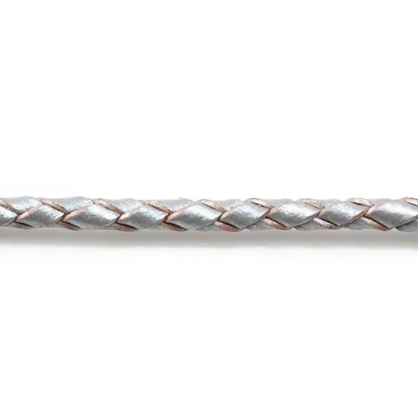 Cordon cuir tressé gris métallisé 3.0mm x 50cm