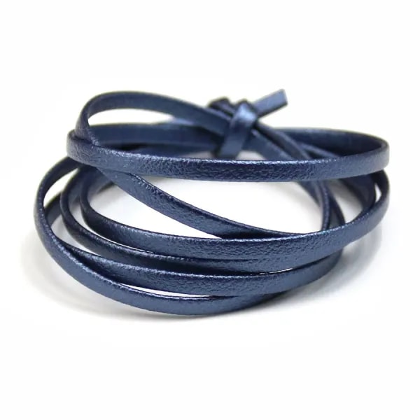 Cuir synthétique, de forme plate, de couleur bleu irisé, 3mm x 90cm