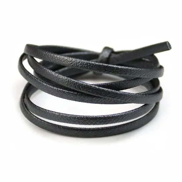 Cuir synthétique, de forme plate, de couleur noire, 3mm x 90cm