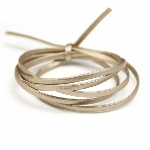 Cuir synthétique, de forme plate, de couleur champagne, 3mm x 90cm