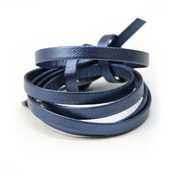Synthetic leather, in flat shape, in irised blue color, 5mm x 90cm