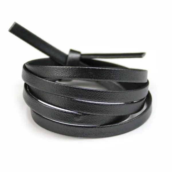Cuir synthétique, de forme plate, de couleur noir, 5mm x 90cm