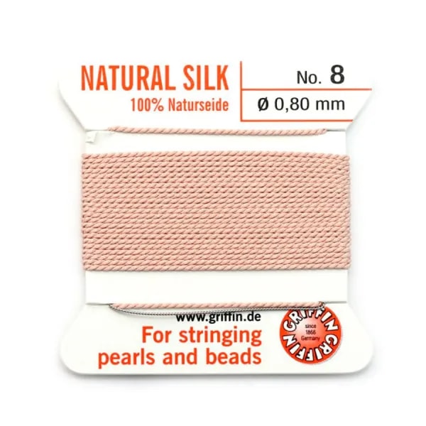 Fil de soie 0.8mm attaché à une aiguille rose pâle x 2m