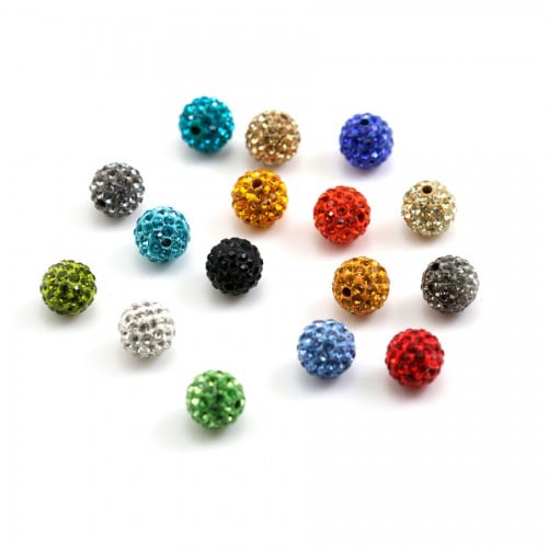Verre coloré facetté rond serti sur métal doré 12.5mm x 1pc