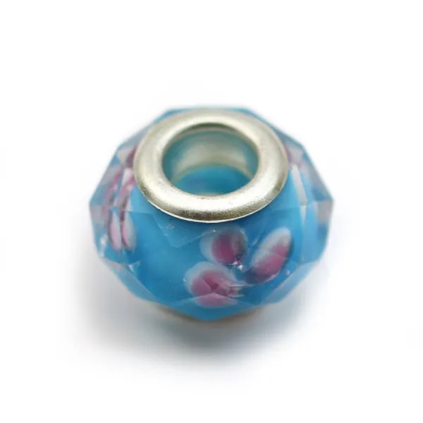 Green, navy blue & golden glass bead 13.3mm x 1pc