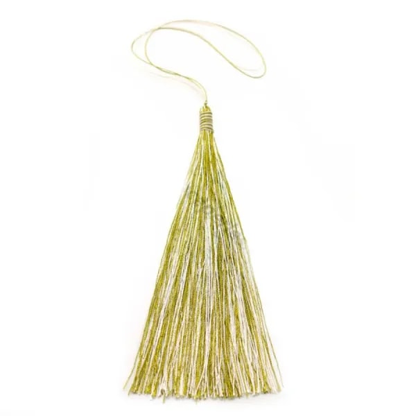 Pompon imitation soie bicolore (crème & vert) 80mm x 1pc