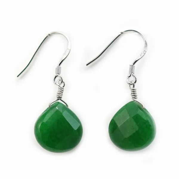 Boucles d'oreilles :  jade teinté rouge goutte plate & argent 925 rhodié 13.5x18.5mm x 2pcs