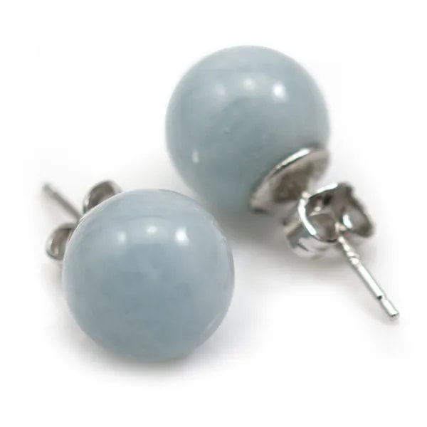 Boucles d'oreilles aigue marine 10mm, en argent 925 x 2pcs