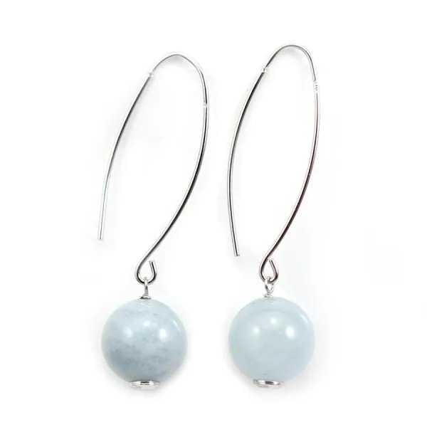 Boucle d'oreille argent 925 aigue marine ronde 12mm x 2pcs 