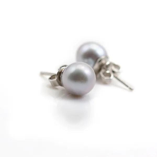 Boucle d'oreille argent 925 perles de culture gris claire  8mm x 2 st