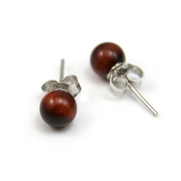 Earring in 925 silver & beads of bull eye in 6mm x 2pcs