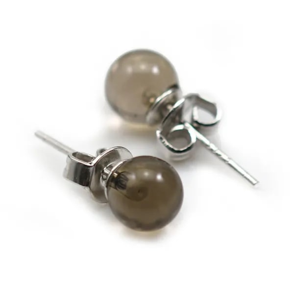 Boucles d'oreilles quartz fumé 6mm, en argent 925 x 2pcs