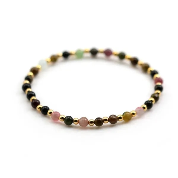 Bracelet tourmaline 4mm, avec perles dorées x 1pc
