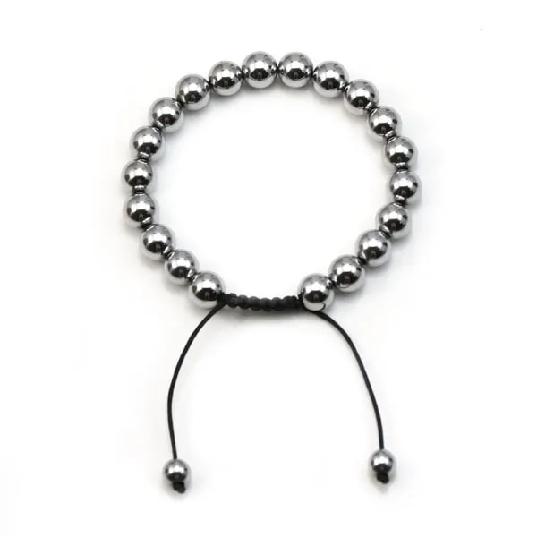 Bracelet en hématite argenté, de forme ronde, mesurant 8mm, finition tressé x 1pc