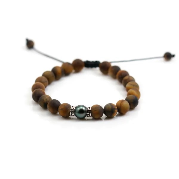 Bracelet Oeil de tigre matte & perle de culture de tahiti x 1pc