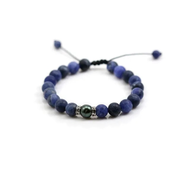 Bracelet de sodalite matte & perle de culture de tahiti x 1pc