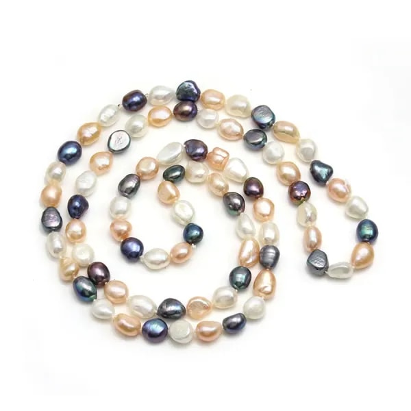 Sautoir en perles d'eau douce multicolore, de forme baroque, mesurant 8x10mm x 80cm x 1pc