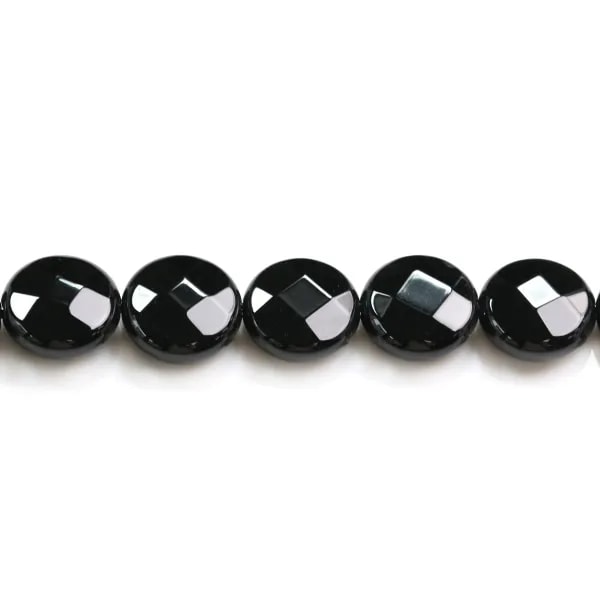 Agate Noire Ronde Plate Facette 12mm