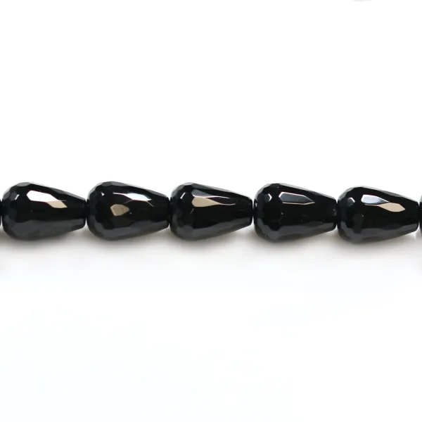 Agate noire goutte facette 10x14mm x 4 pcs