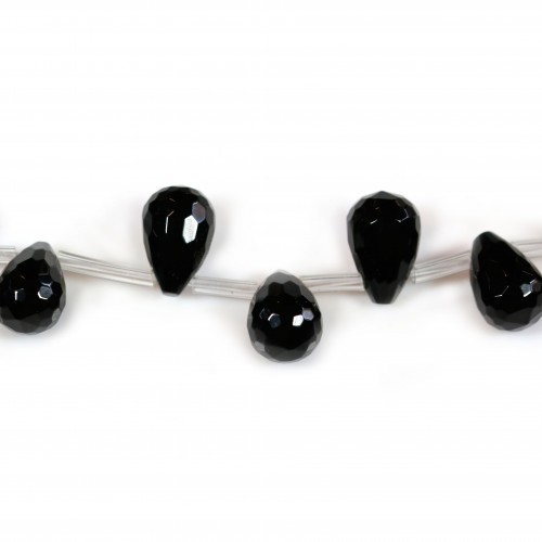 Agate noire goutte facette 8x11mm x 4pcs